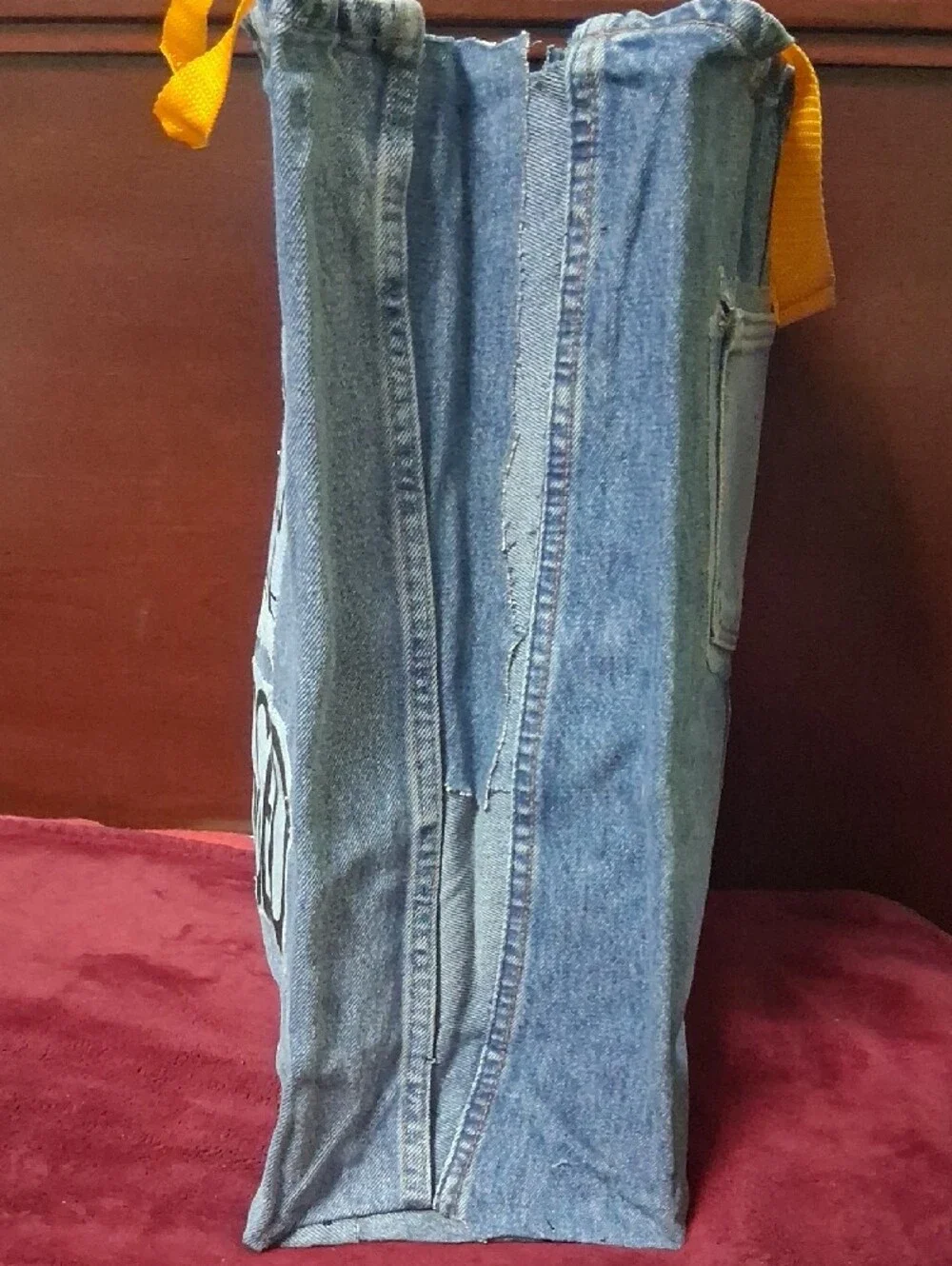 Denim Handmade Tote Bag with Yellow Handles - 'Sew Blessed'